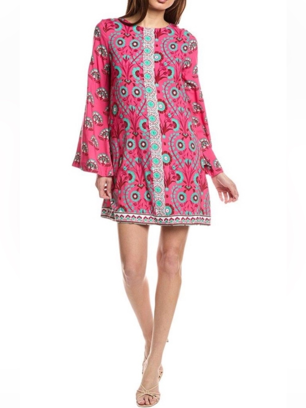 New! Garrie B medium Bright Pink Floral with Teal dress.